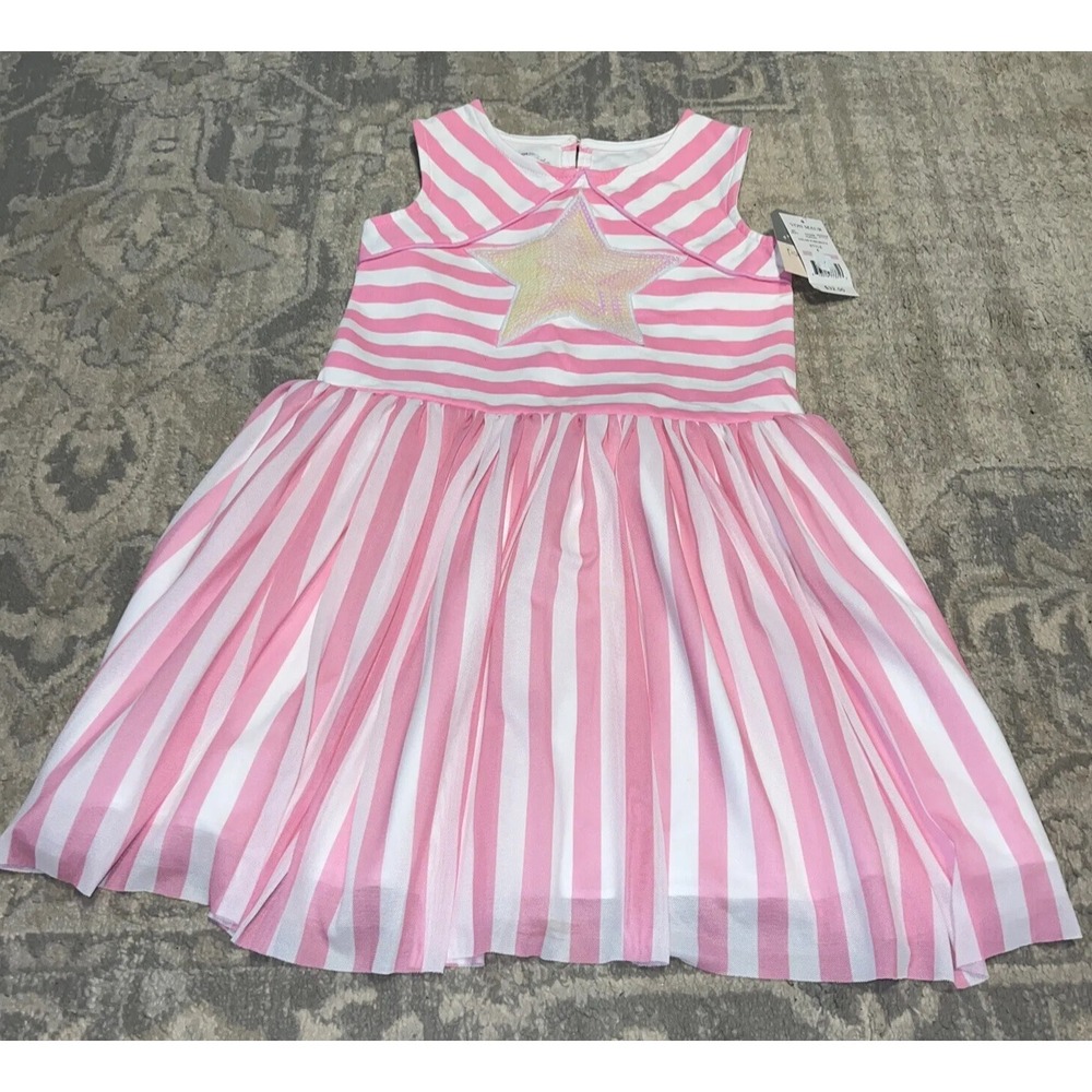 new Pastourelle By Pippa & Julie pink white sequin star Girls tank Dress sz 6